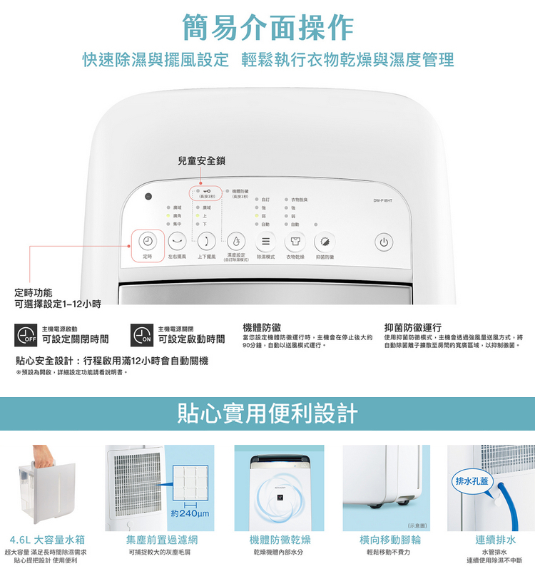 夏普除濕機DW-P18HT-W