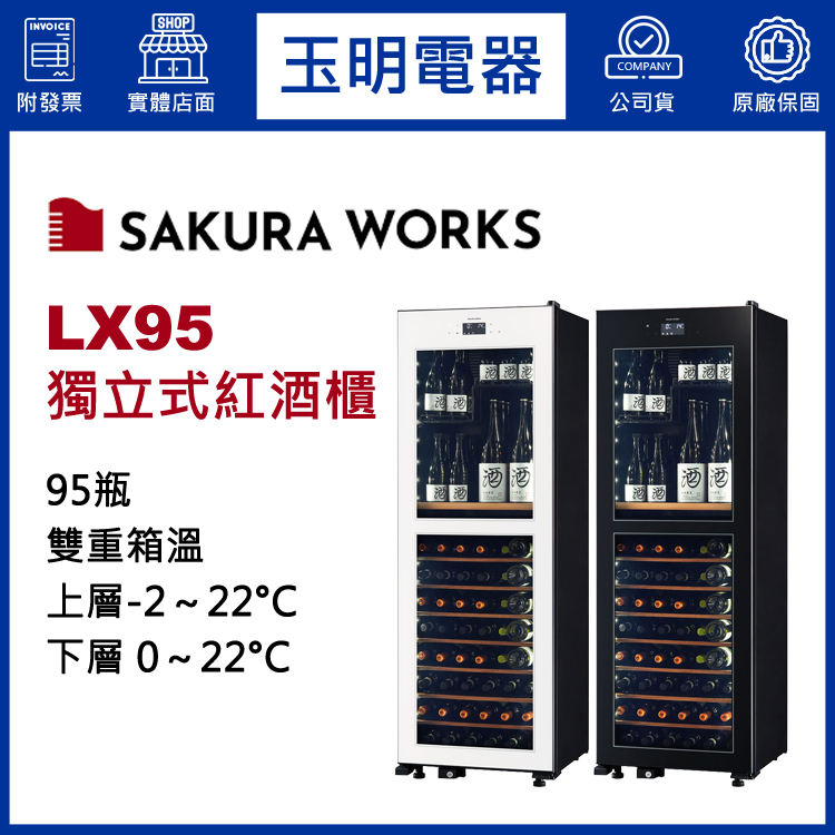 日本SAKURA WORKS 95瓶獨立式雙溫紅酒櫃 LX95